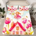thumbnail image 2 of Castle Fairy Girls Cartoon Fairy Twin Sheet Sets,Cute Floral Castle Bedding, 2 of 7