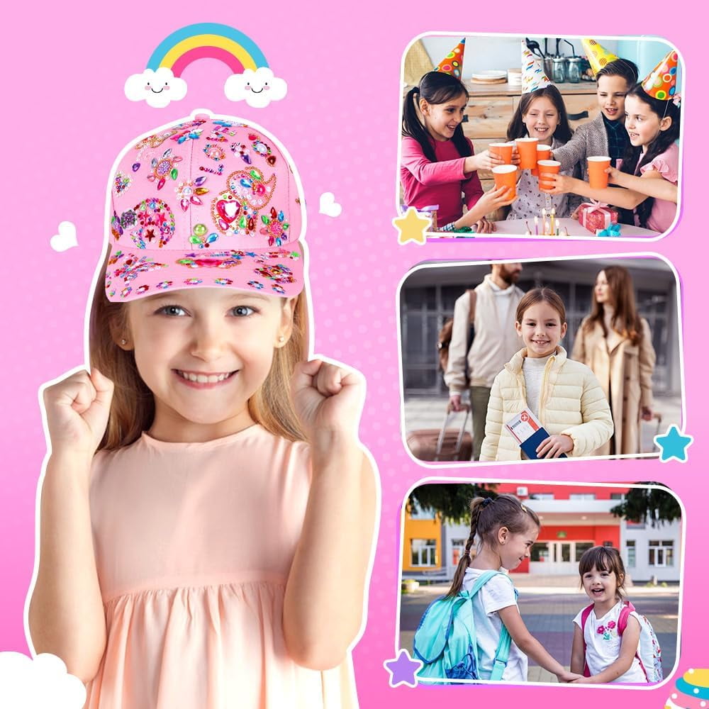 6 7 8 9 10 11 Year Old Girls Gifts, Arts and Crafts for Kids Age 4-12 Girl Stickers Baseball Caps Toys for 3 4 5 Year Old Birthday Presents for Kid Teenager Craft Kits Glitter Gem Sun Hat