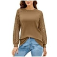 thumbnail image 2 of Womens Fall Raglan Balloon Lace Long Sleeve Shirts Knit Blouses Casual Loose Tunics Round Neck Blouses Tops, 2 of 6