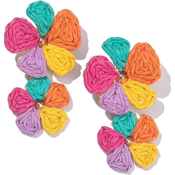JennyShop Flower Drop Earrings Floral Raffia Earrings Statement Dangle Earrings Trendy Cute Summer Jewelry for Women