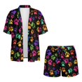 thumbnail image 4 of FKEKYI Colorful Dog Paw Print Women's Short Set 2 Pcs for Summer Open Front Top & Shorts with Elastic Waist Lightweight Beach Set Resort Wear for Home Lounging, M, 4 of 7