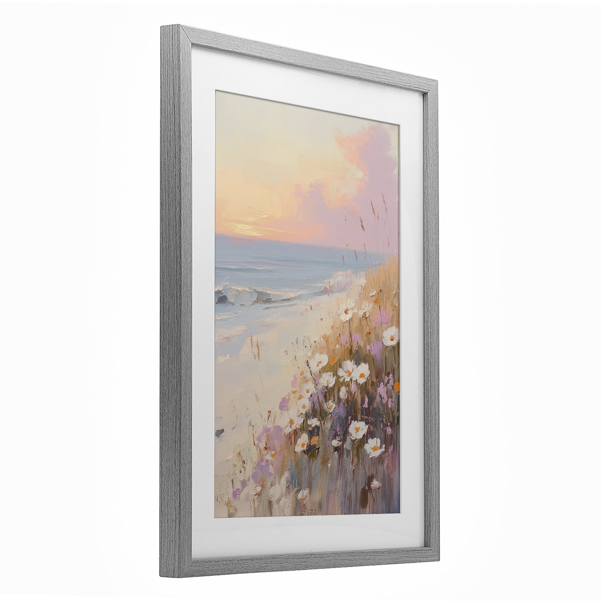 Stupell Industries Pastel Sunset Wildflowers By Sea Gray Framed Print Under Glass, design by Sisi and Seb