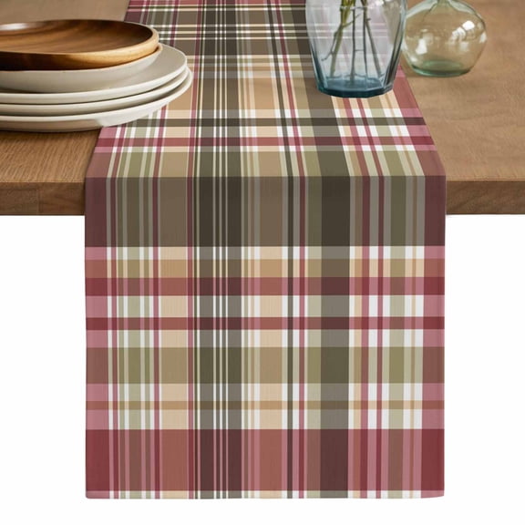 Buffalo Plaid Table Runner, Modern Farmhouse Colorful Checkered Washable Cotton Linen Table Runners 120 Inches Long, Dresser Scarf Runner for Dining/Living Room/Kitchen/Square Tables 13''x120''