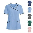 thumbnail image 1 of QIUOMBBP Haut de Sarrau pour Femmes à Manches Courtes, Col Rond Doux, Chemise Portefeuille Ouverte à l'Avant, Coupe Ajustée, Uniforme d'Infirmière, Chemises, Rose, TG, 1 of 1