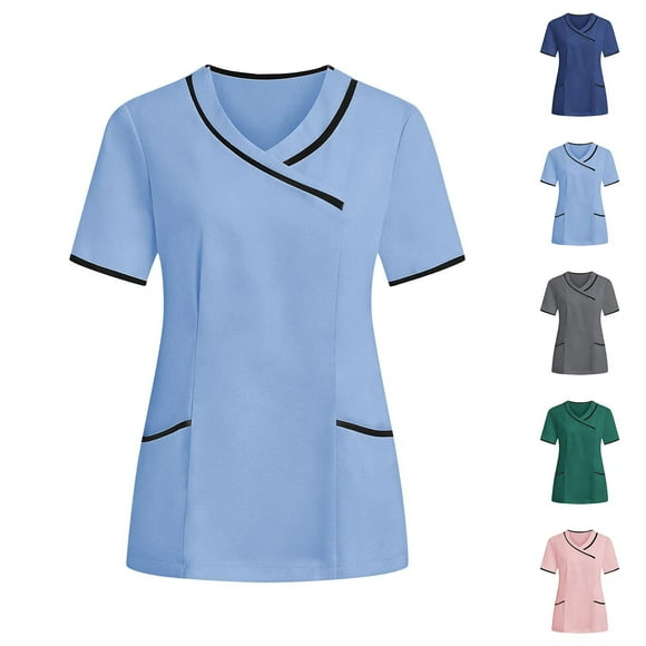 Sentmoon Nurse Scrubs Beach Vacation Clothes for Women Women's Nurses Tunic Uniform Clinic Carer V Neck Protective Clothing Streetwear for Working Out & Gym Dark Gray XXL