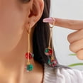 thumbnail image 2 of Red Green Pom Pom Ball Drop Dangle Earrings for Women Gold-Toned Christmas Double Round Statement Tassel Chain Dangling Hoop Earring Fashion Lightweight Funny Xmas Festival Huggie Hoops Jewelry, 2 of 12