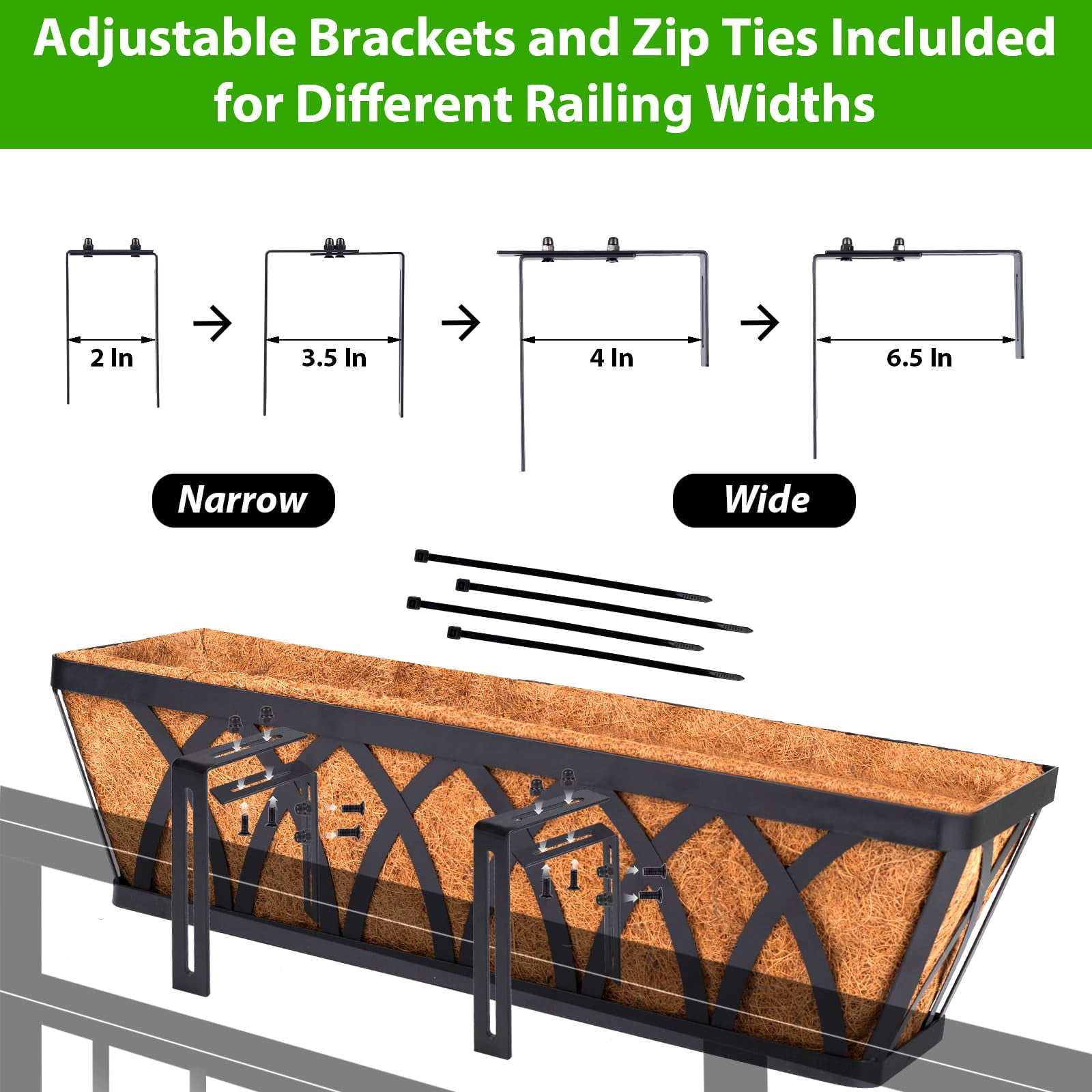 Deck Balcony Railing Planter Window Boxes - 3 Pack 30 Inch Planter Box, Balcony Planters Railing Hanging, Window Boxes Outdoor Fence Planters