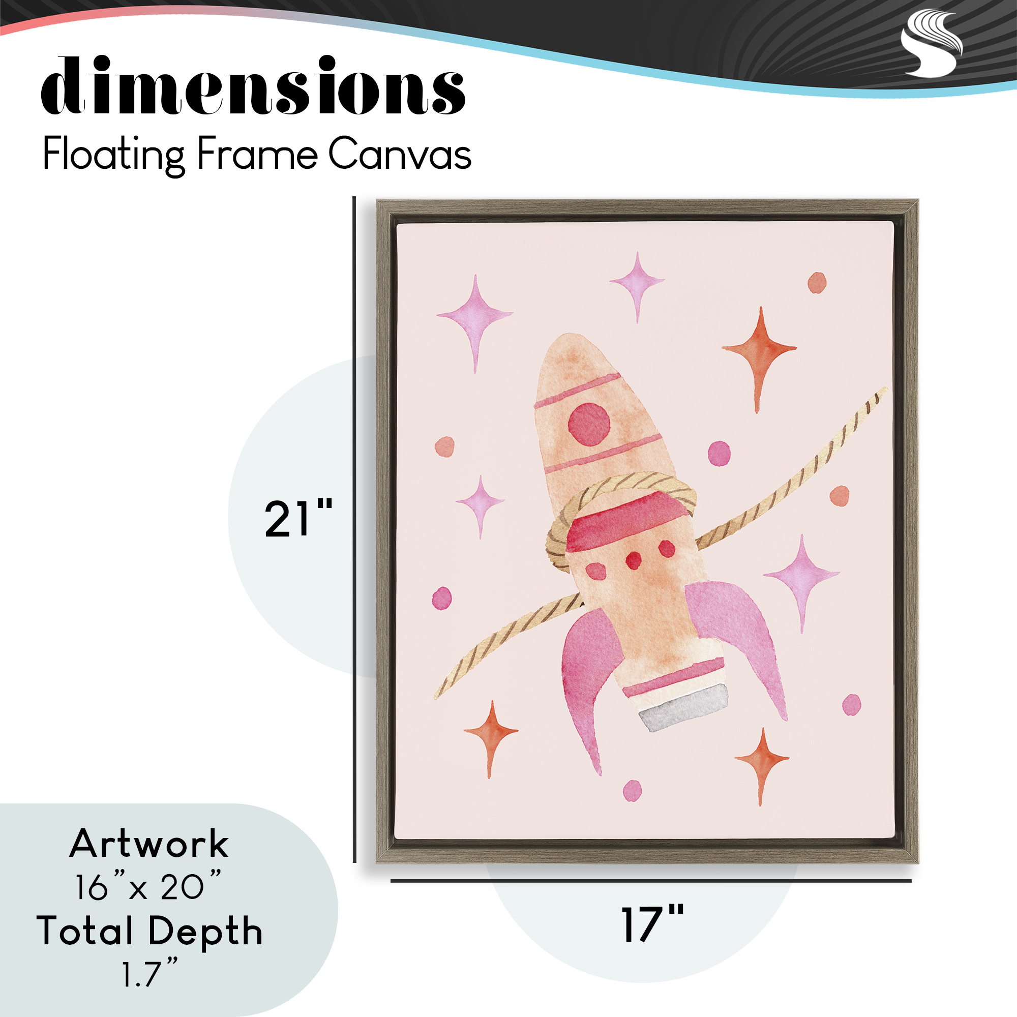 Lasso Rocket Ship Brown Framed Floater Canvas Wall Art, design by Nina Jacobs