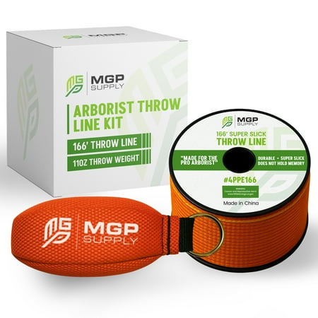 MGP SUPPLY Arborist Throw Line Kit | 11oz Throw Weight & 166ft Rope | Ultra Slick 100% Polyester Rope | Arborist Equipment For Tree Climbing