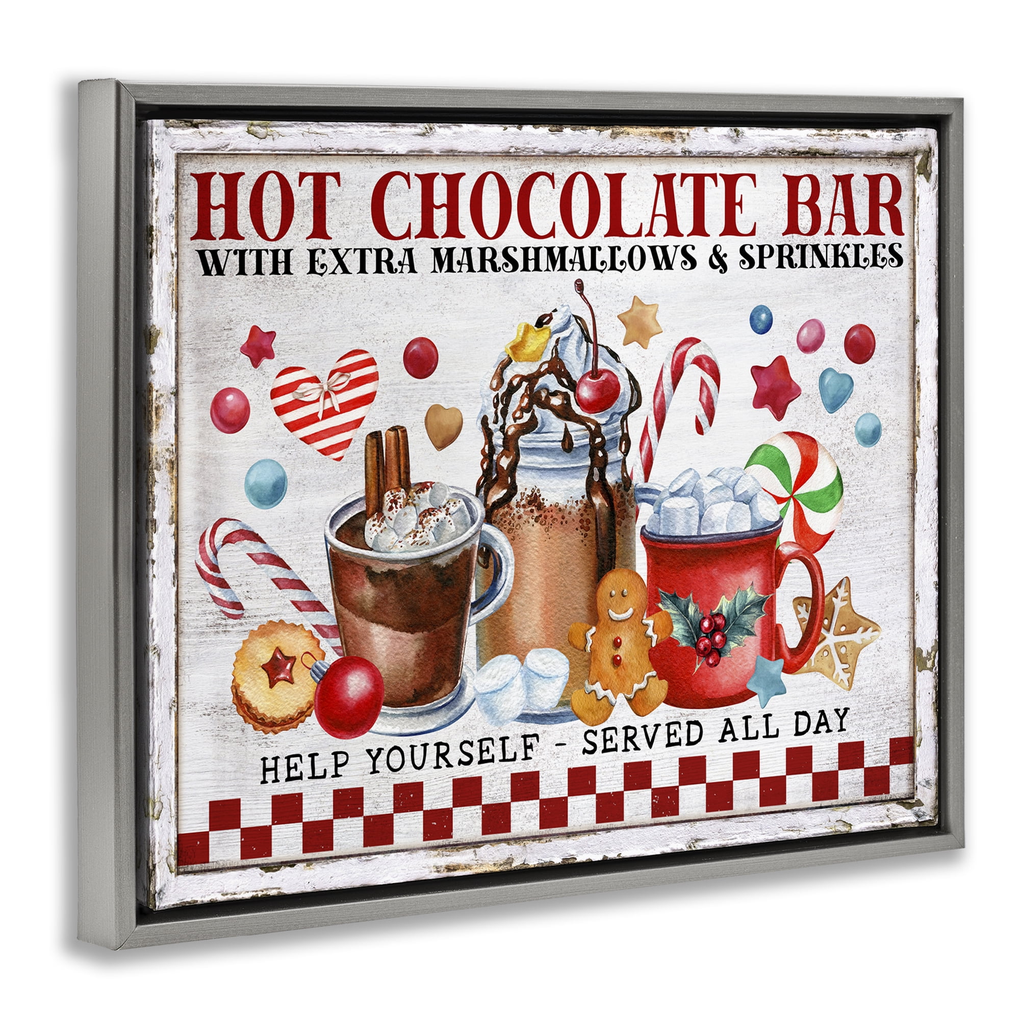 Stupell Industries Hot Chocolate Bar Holiday Painting Gray Floater Framed Canvas Art Prints Wall Art, 21 x 17
