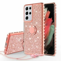 Noir Glitter Case For Galaxy S21 Ultra Case, Ring Kickstand Bling Cover for Girls Women Diamond Sparkly for Galaxy S21 Ultra Cases - Rose Gold