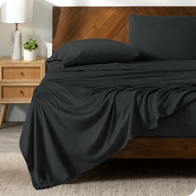 Juego de Sábanas de Felpa de Microfibra Ultra Suave Bare Home Bolsillo Profundo Tamaño Twin XL Color Negro