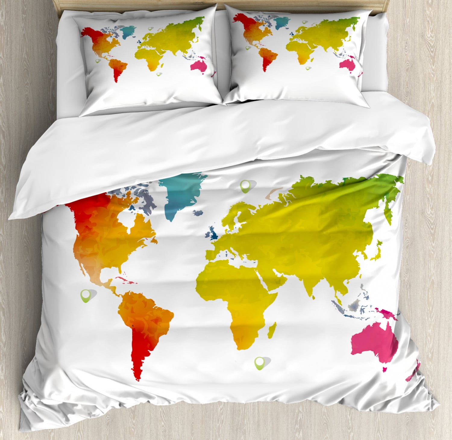 Map Queen Size Duvet Cover Set, Continents of World in Vibrant ...