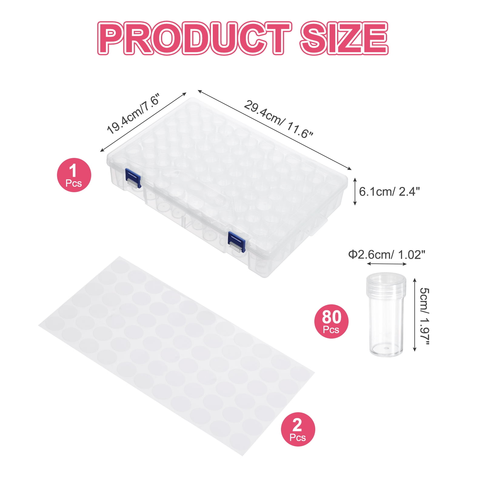 Uxcell 80 Slots Diamond Art Storage Containers, Clear Plastic Diamond Art Painting Beads Organizer Case Accessories with Labels for Jewelry Nail Crafts Rhinestones, 11.6x7.6x2.4inch