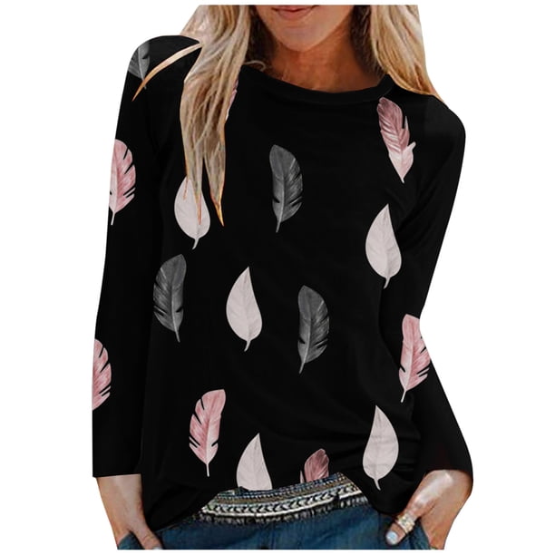 Tops para mujer Camisas Blusas Elegantes Camisas casuales de manga larga Estampado de moda Cómodo Transpirable Cuello redondo Odeerbi ODB-5