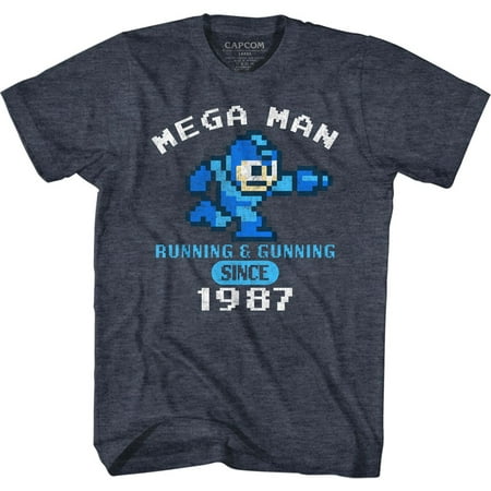 Mega Man Run & Gun 1987 Navy Heather Adult T-Shirt