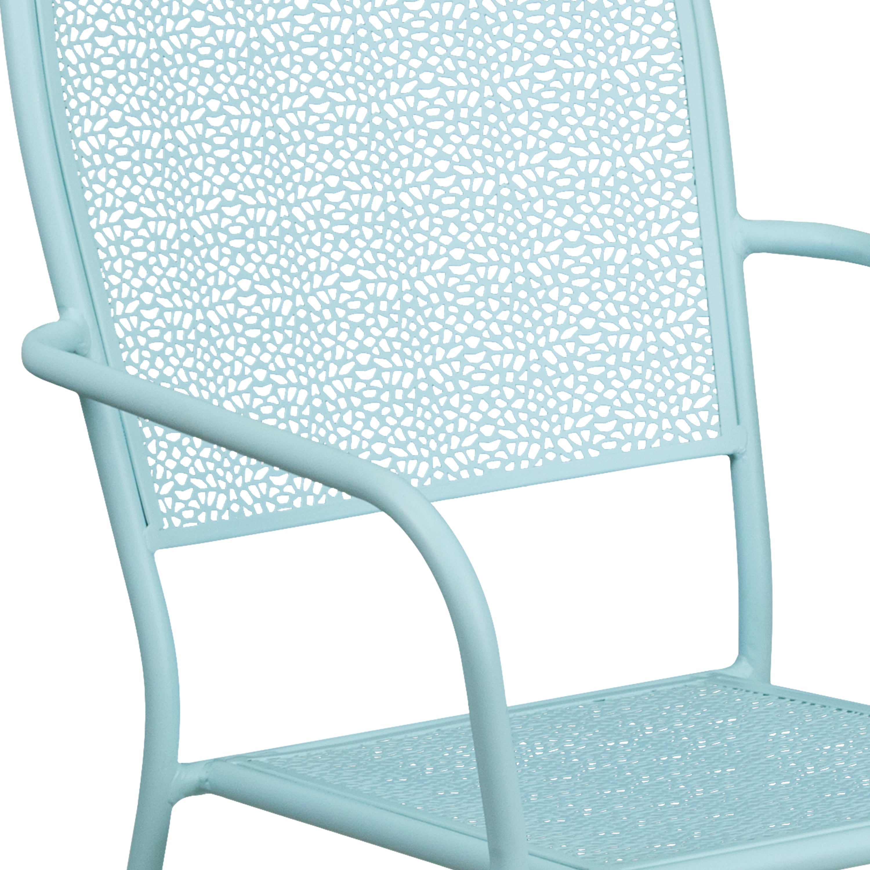 Emma + Oliver Commercial Grade Sky Blue Indoor-Outdoor Steel Patio Arm Chair with Square Back