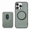 thumbnail image 6 of Dteck Detachable Back Cover for iPhone 16 Pro Max with Card Holder, Magnetic Wallet Pocket Carbon Fiber Texture PU Leather Slim Phone Case, Green, 6 of 12