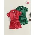 thumbnail image 3 of Cjfdfy Toddler Baby Girl Boy Silk Stain Pajamas Set Kids Girls Boys PJS Set Sleepwear Summer Fall Clothes Solid Short Sleeve Button Down Shirt with Shorts Set Loungewear Homewear 1-7Y, 3 of 9