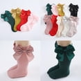 thumbnail image 4 of Baby Girls Knee High Socks 4 Pack Bow Long Stockings Infants Toddlers Ruffled Socks School Uniform Leggings, 4 of 7