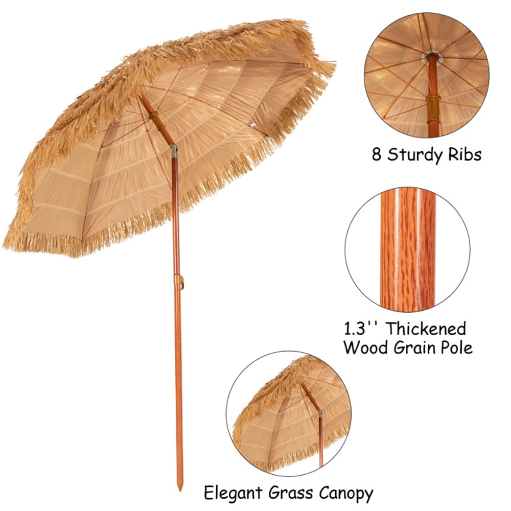Aimee Lii 6.5 Feet Portable Thatched Tiki Beach Umbrella with Adjustable Tilt, Sunbrella Patio Umbrellas Aimee Lii 6.5 Feet Portable Thatched Tiki Beach Umbrella with Adjustable Tilt, Sunbrella Patio Umbrellas