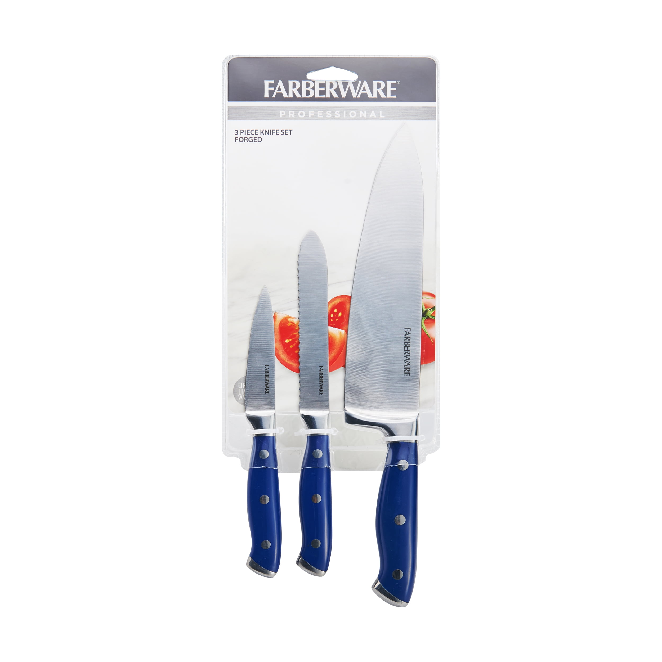 Farberware Forged Triple Rivet Navy Chef Knife Set, 3-Piece