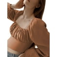 thumbnail image 4 of SAYOO Women’s Ruched Bust Crop Tops, Long Lantern Sleeve Square Neck Slim Fit T-Shirts, 4 of 8