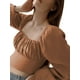 thumbnail image 4 of Sunloudy Blusas cortas con busto fruncido para mujer, manga larga de farol, cuello cuadrado, camisetas ajustadas Sunloudy  S M L XL, 4 of 9