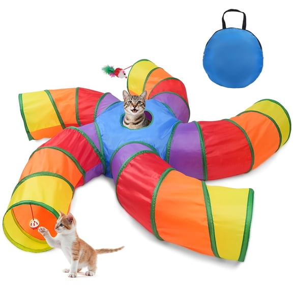 Tuneles para Gatos Joytale de 5 Vías para Gatos de Interior con Pelota de Juego y Ratón de Juguete