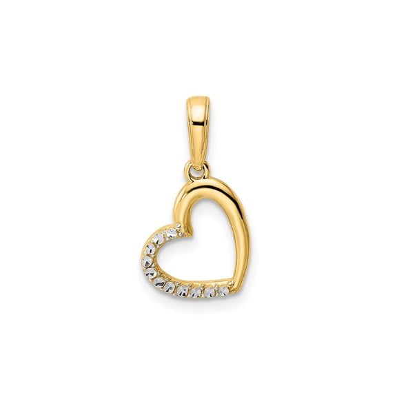 14k Yellow Gold Open Heart Pendant Charm, Diamond-Cut Polished, 10.17 mm