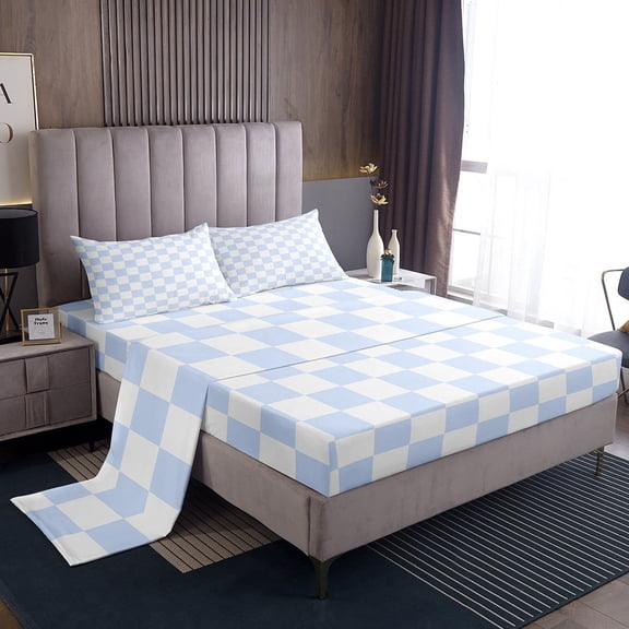 Erosebridal Geometric Buffalo Sheet Set Twin,Checkered Grid Bedding Sets Twin Size,Plaid Room Decorative,Breathable,3pcs