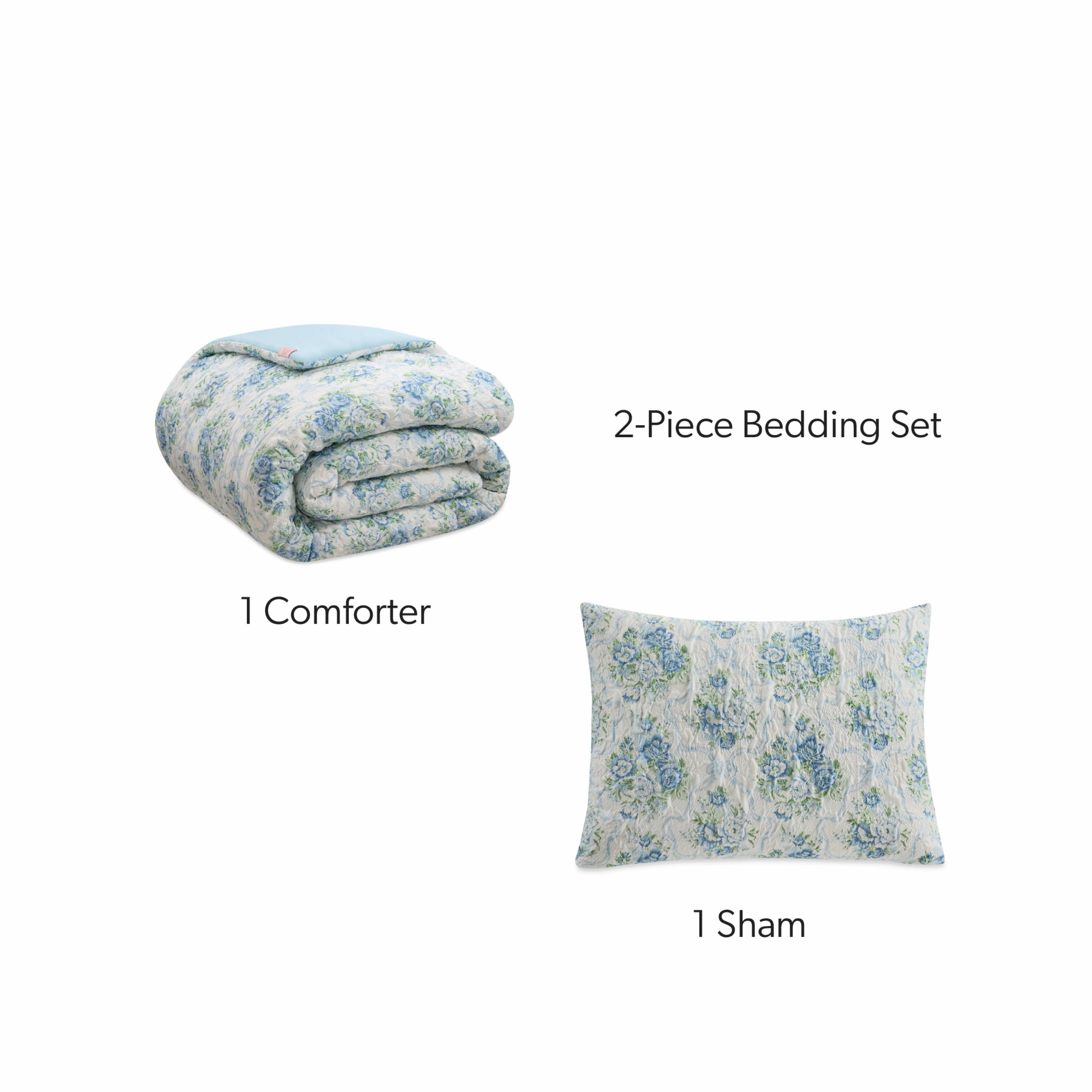 Paris Hilton 2-Piece Coquette Floral Blue Comforter Set, Twin/Twin XL