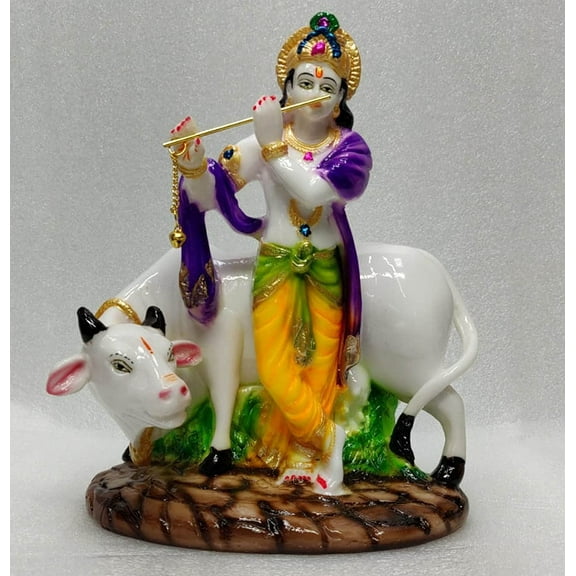 Krishna with Cow Statue Lord Krishna Statue Standing Krishna Sculpture Krishna Figure Krishna Small Statue Hindu God Statues Indian Showpiece Home Decor - AtoZ India Cart