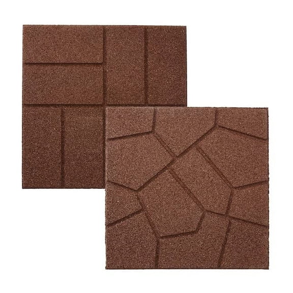 Rubberific Rubber Pavers, Garden Bricks, Outdoor Bricks, 16 x 16 x 3/4 in Dual Sided Floor Tiles, 1 Tile, Brown