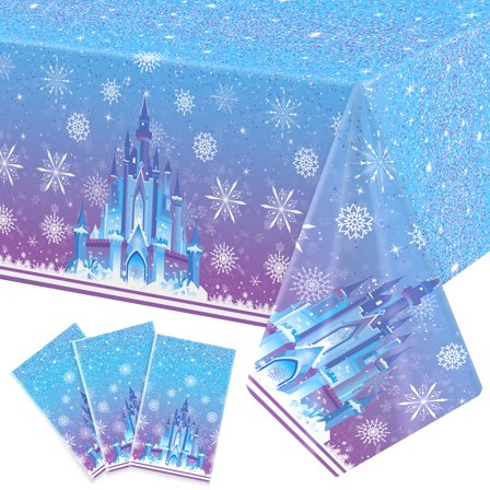 Neasyth 3 Pack Snowflake Tablecloth Birthday Party Decorations, Winter Wonderland Disposable Table Cover for Christmas Party Supplies, 54x108 inch
