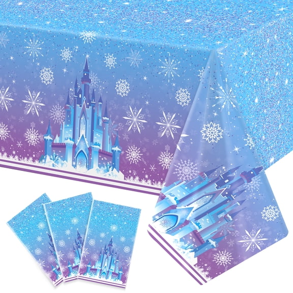 Neasyth 3 Pack Snowflake Tablecloth Birthday Party Decorations, Winter Wonderland Disposable Table Cover for Christmas Party Supplies, 54x108 inch