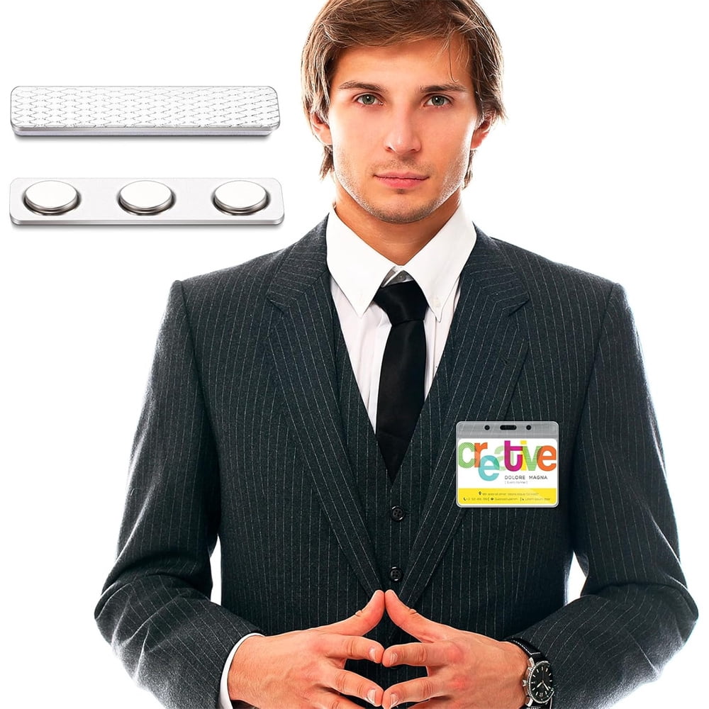 Heyingu 10 Pairs Name Badge Magnets Magnetic Picture Hanger for Wall Name Tags/ID Badge Magnets with Adhesive on Front Plate for Secure and Professional Wear