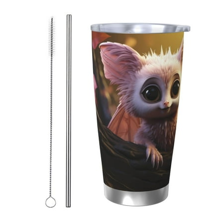 

Lukts Adorable Fluffy Bat for 20OZ Car Cup Stainless Steel Direct Drinking Straw Thermos Cup Suitable for Office Travel and Car-Straw Two-piece Set