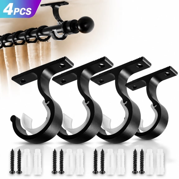 Genreen Curtain Rod Brackets Ceiling Ｍount and Ｗall Installation -Curtain Rod Brackets Ceiling Curtain Rod Brackets Rod Holders for 1 Inch Rod, Black Color, (Set of 4,Black)