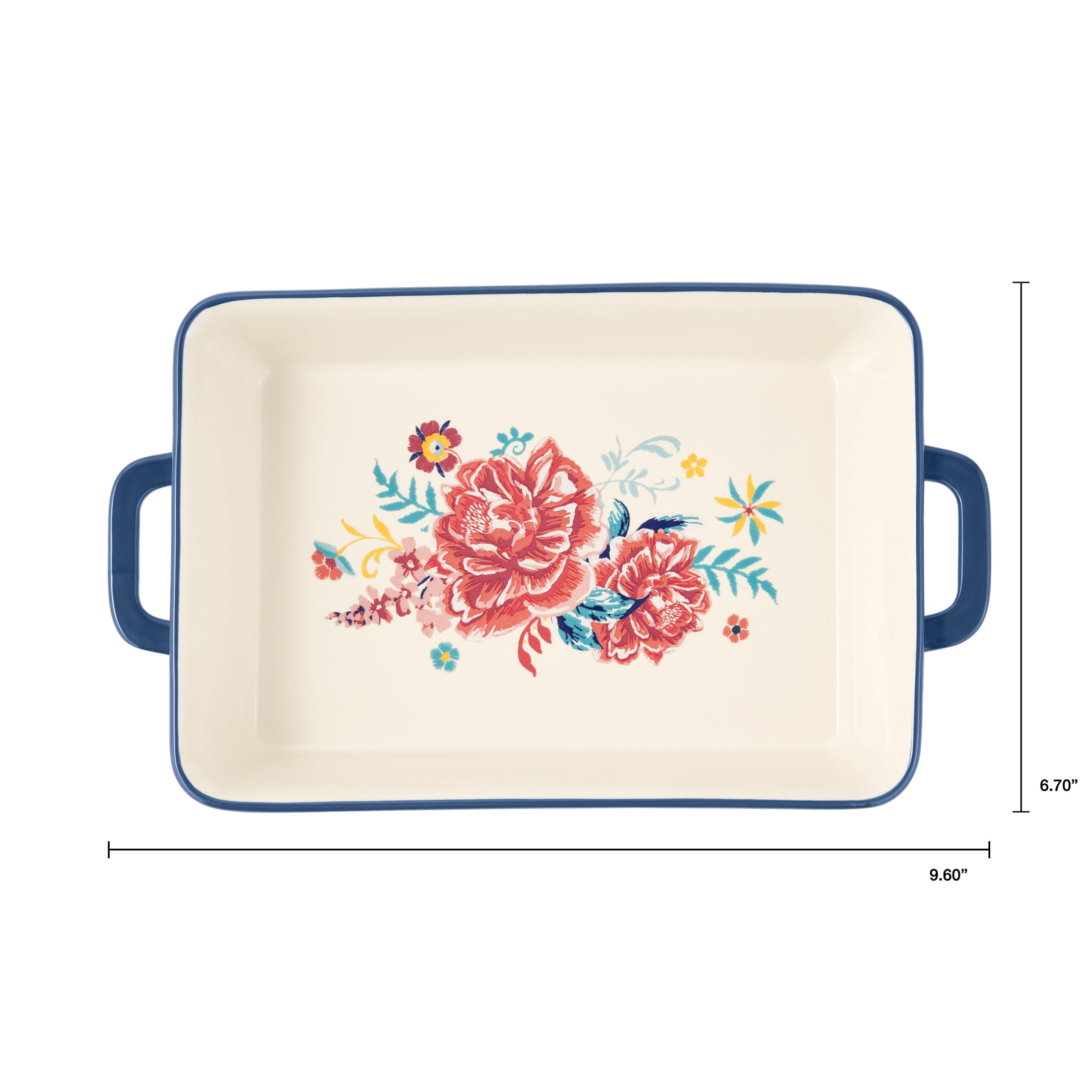 (3 pack) The Pioneer Woman Keepsake Floral 7" x 10" Ceramic Baking Dish with Lid