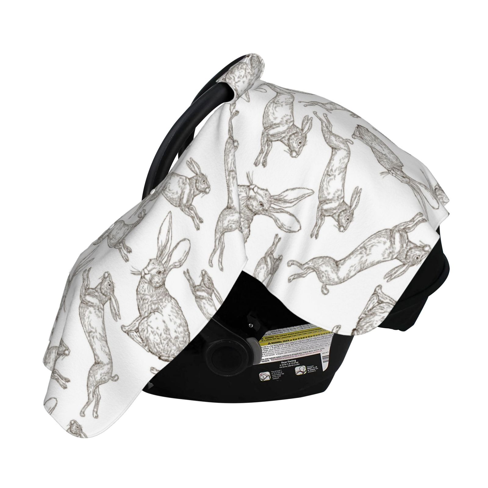 Naloa Hand Drawn Rabbit Baby Car Seat Cover, Breathable Baby Carrier Cover, Multiuse Baby Carrier Cover & Nursing Breastfeeding Cover