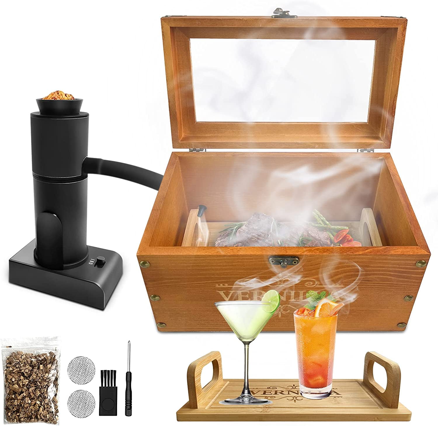 Cocktail Smoker Box Old Fashioned Whiskey Infuser Kit for Drinks wooden