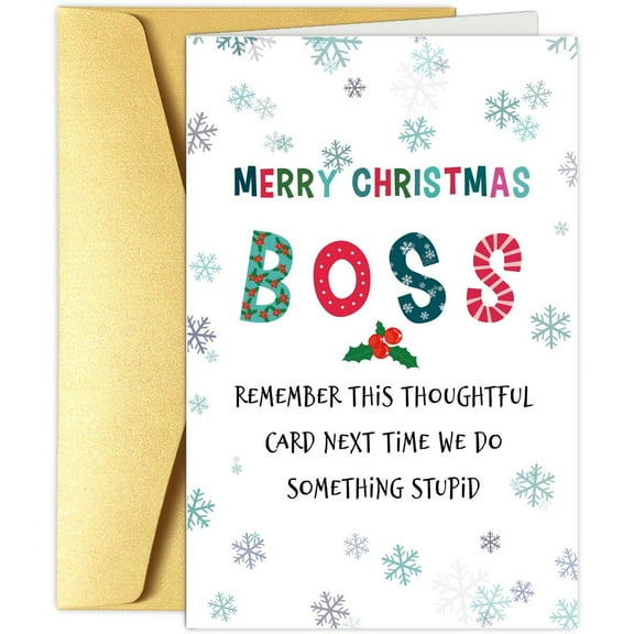 Merry Christmas Boss Card – Fun Holiday Greeting for Your Boss – Unique Design with Gold Envelope – Perfect for Workplace Gifting