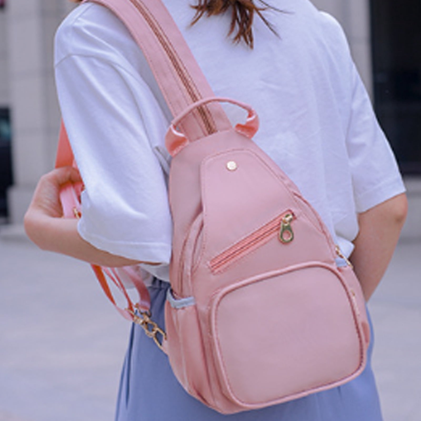 uublik Sling Bag for Women, Classic Basic Water Casual Daypack For Travel With Bottle Side Pockets Classic Basic Backpack For School Travel Work, Pink