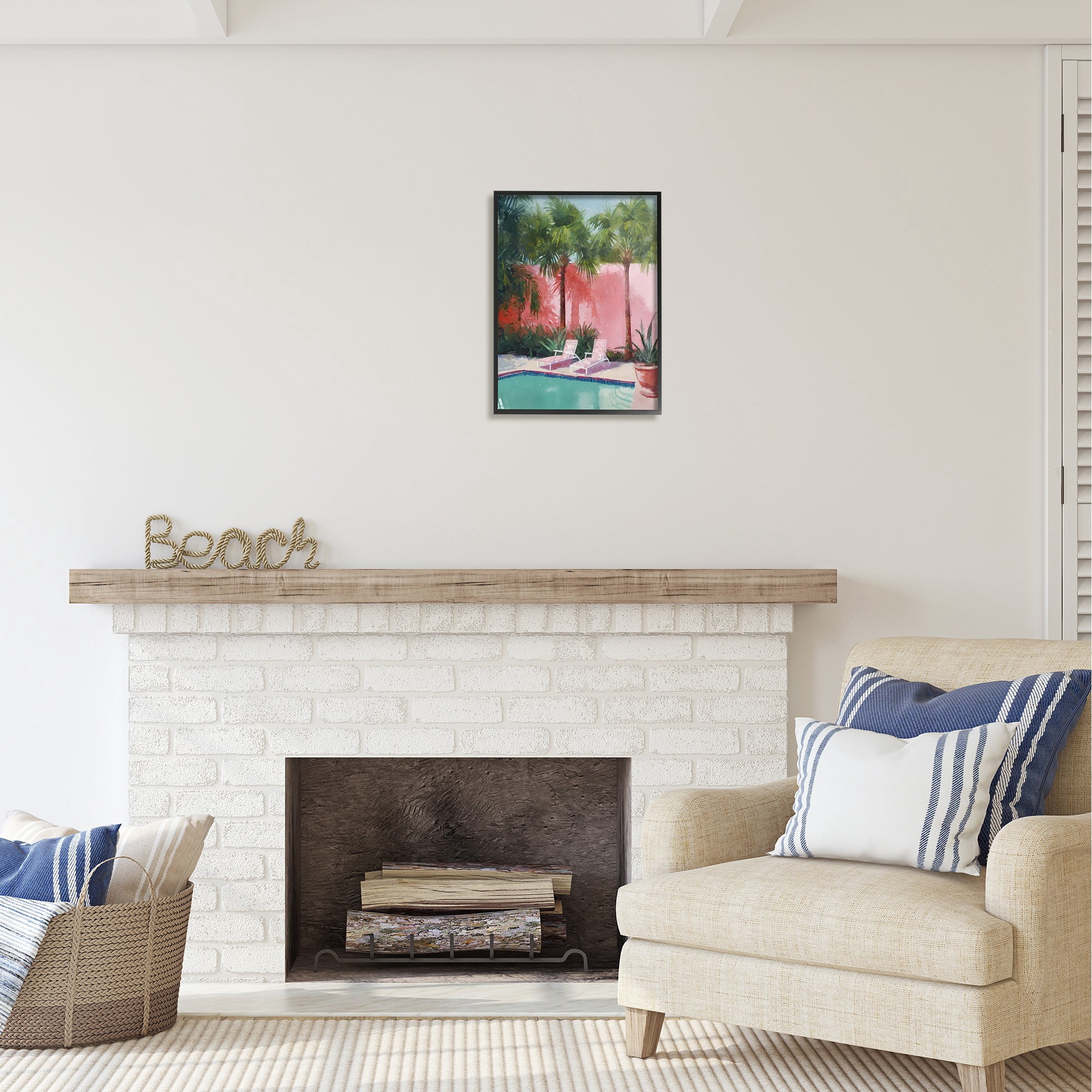 Stupell Industries Tropical Summer Pool Botanical & Floral Painting Black Framed Art Print Wall Art, 16 x 20