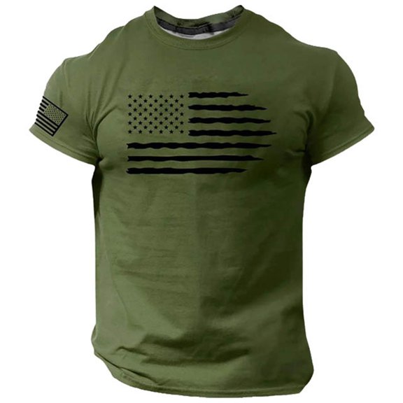 Bibifish Mens T-Shirts Minimal Flag Stripe Graphic Print Tee Tops Crew Neck Unisex Plus Size Casual Tshirts