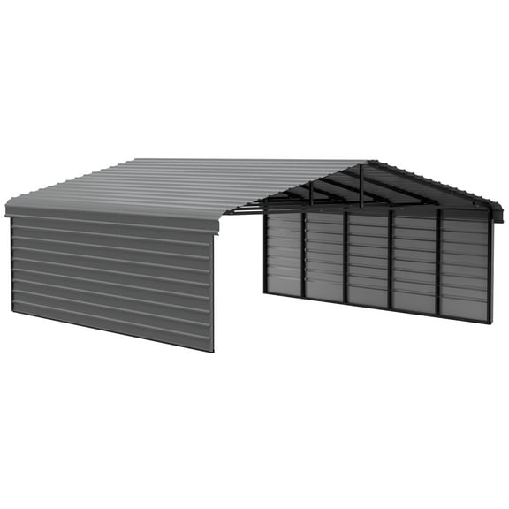 Arrow 24 x 20 x 7 ft Charcoal Steel Carport With 2 Side Wall Kit