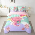 thumbnail image 2 of jejeloiu Kawaii Cartoon Axolotl 7pcs Bedding Comforter Set,Cute Rainbow Stripes Queen Bedding Sets,Girls Gifts Queen Sheet Sets For Kids,Microfiber Bedroom Decor Reversible, 2 of 8