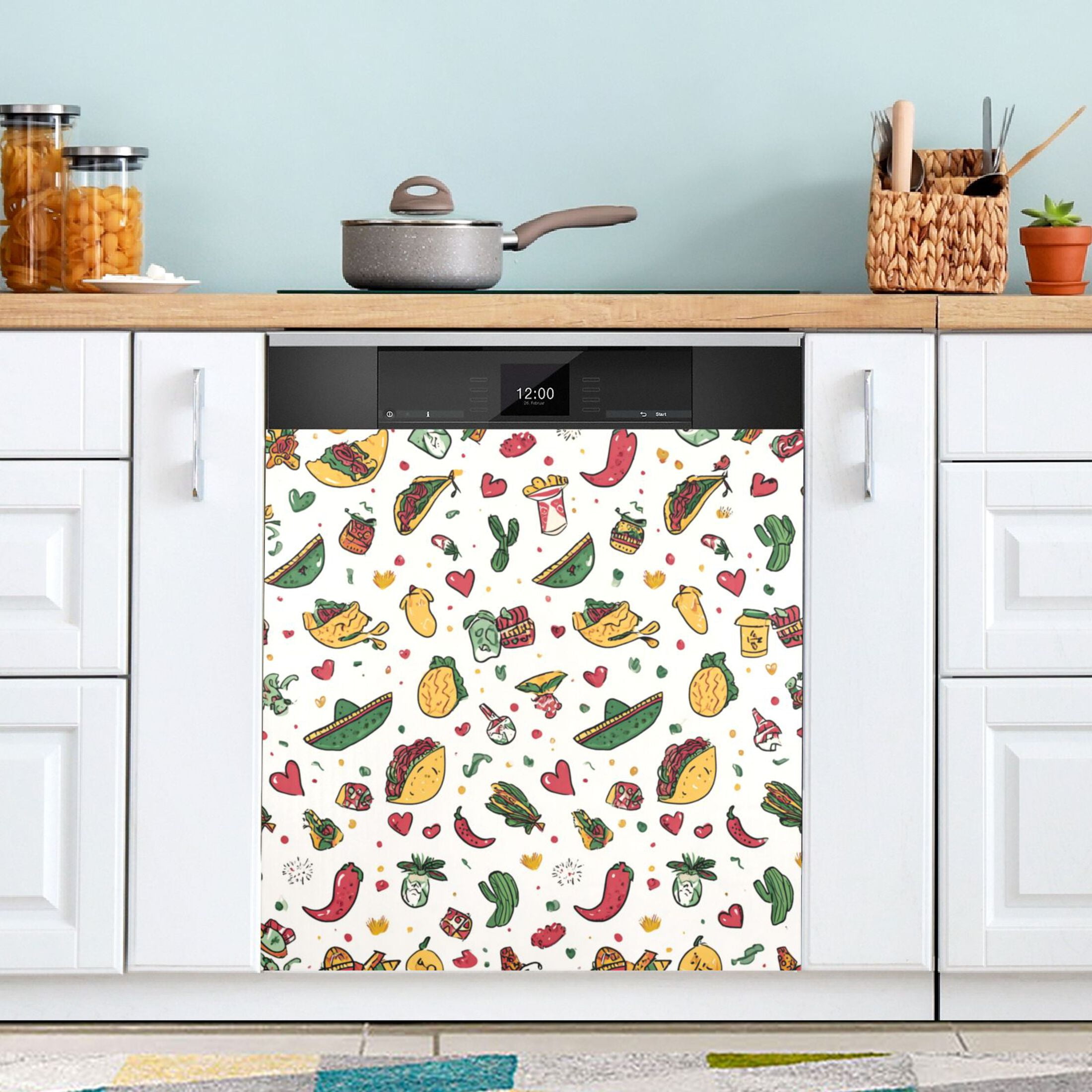 IAUYY Magnetic decorative sticker - 23x26 Inch PVC Refrigerator Decorative Cover, Removable DIY Art for Kitchen Appliances Mexican Cartoon Style