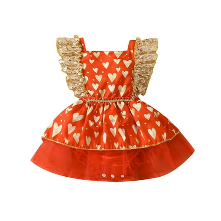 

sdghg Newborn Baby Girls Romper Dress Summer Casual Heart Print Fly Sleeve Suspender Jumpsuits for Toddler